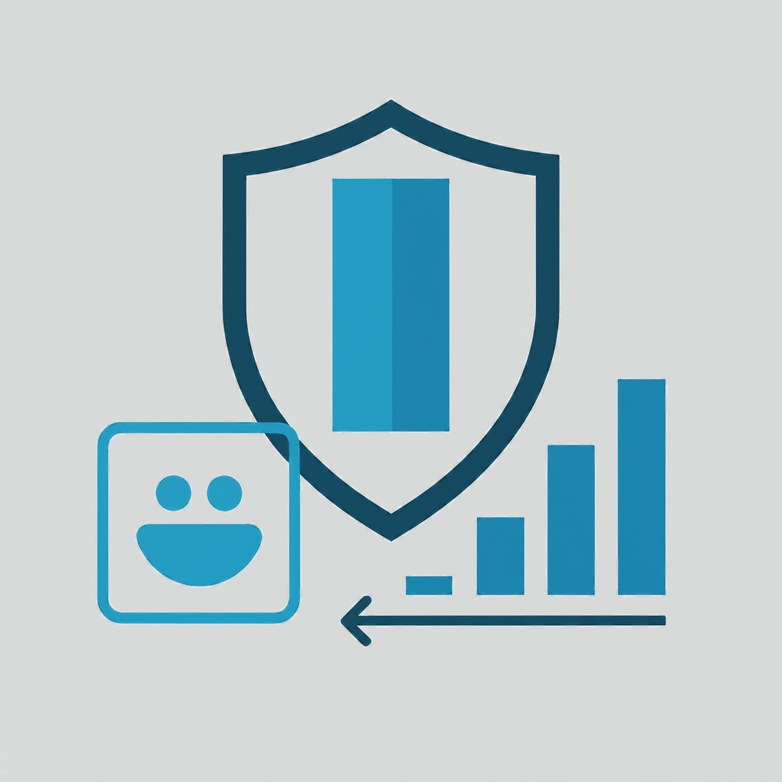 Illustration representing Django's reliability, stability, and scalability with icons of a shield, a smiling face, and an increasing bar chart.