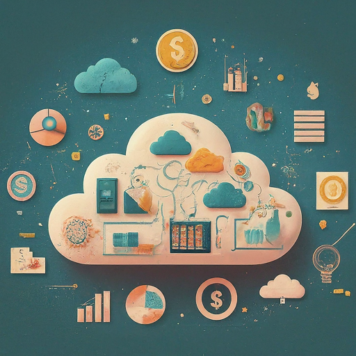 Illustration of a cloud surrounded by various icons representing cloud cost optimization strategies such as monitoring, budgeting, cost management, and resource allocation. The image conveys the concept of optimizing cloud costs through strategic planning. Keywords: cloud cost optimization, monitoring, budgeting, cost management, resource allocation, strategic planning.